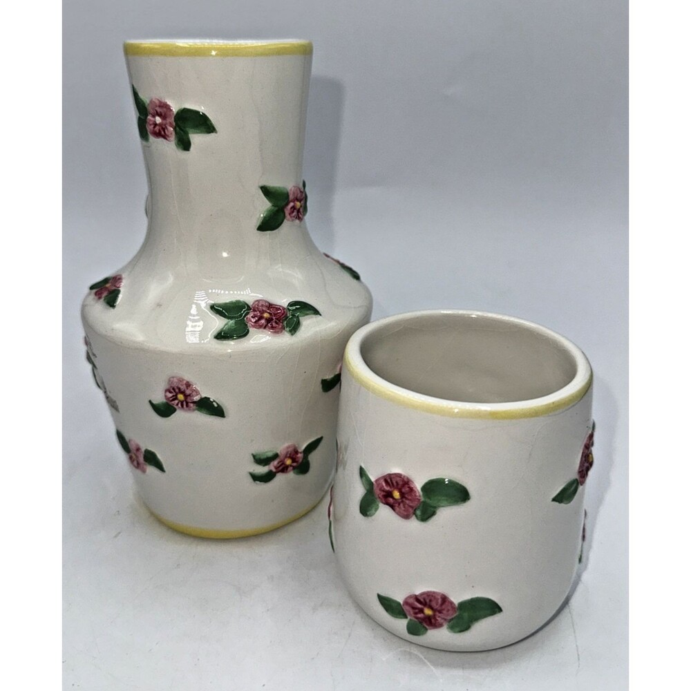 Vintage Pink Roses, Floral Chintz Carafe & Tumbler Bedside Tumbleup Cottagecore